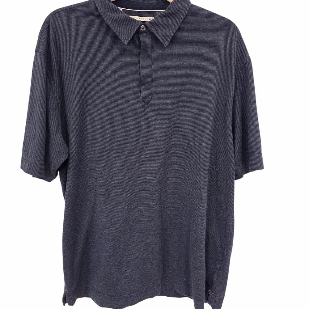 Cutter & Buck Men's Polo Pima Cotton Navy Blue Pinstripe Shirt Golf Utility L